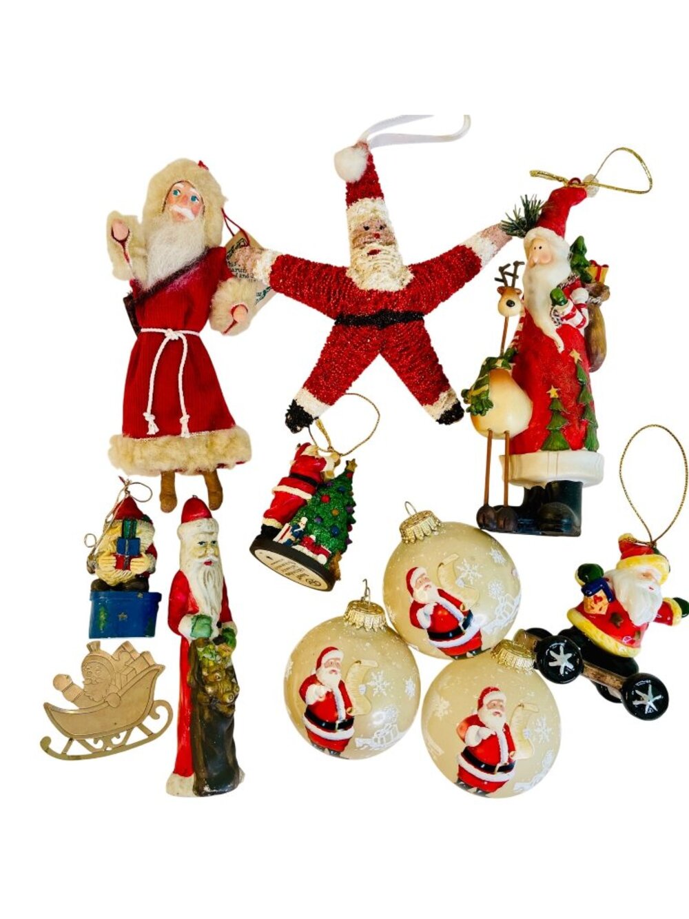 Vintage Santa Claus Ornament Lot Mid Century Bulbs Starfish Felt Retro Holiday